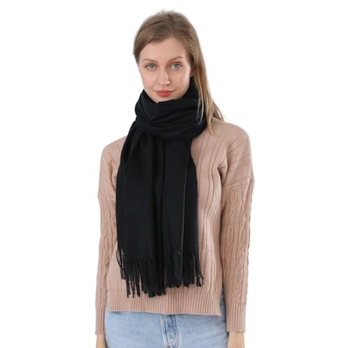 ACNCN Damen Kaschmir-Schal, Pashmina-Schal, 300 g, extra groß, Kaschmir, dicke Schals für den Winter, Schwarz, 200cm*70cm