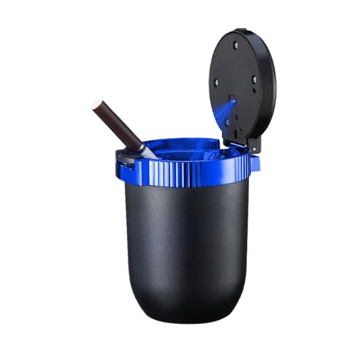 Image of Car Ashtray with Lid Smell Proof, Detachable Stainless Smokeless Ash Tray with LED Blue Light, Portable Mini Car Trash Can, Windproof Auto Ashtray Cup Holder for Car Home Outdoor Travel (Blue)