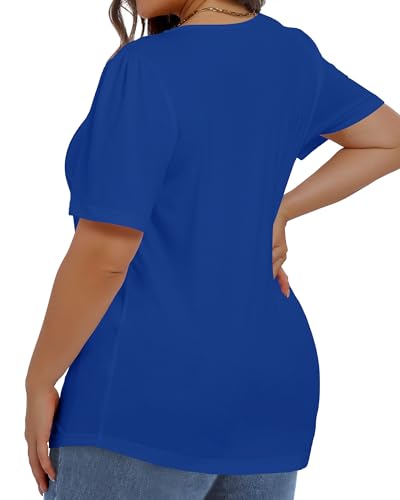 Image of Plus Size Tops for Women Pleated Summer Top Trendy Short Sleeve Shirts Casual Basic Tee Crew Neck Blouses 2026