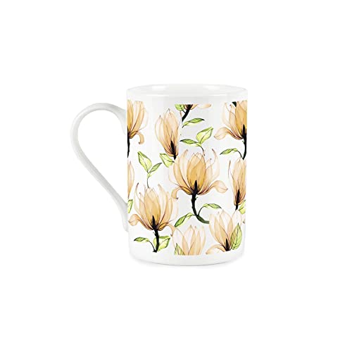 Purely Home Orange Magnolias Mug - Watercolour Glass Flowers - Bone China Mug Coffee/Tea Present Gift, Orange,white - Image 2