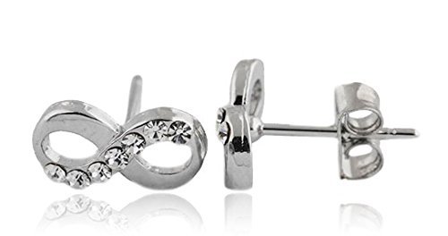 Solid Metallic Silvertone with Clear Half Iced Out Infinity Symbol Stud Earrings