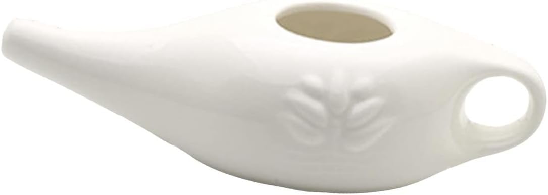 Pot de nettoyage de nez en céramique 250 ml, étanche, bec verseur pour le rinçage nasal, lavage du nez, homme et femme, blanc