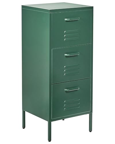 Beliani Storage Cabinet Metal 3 Drawers Industrial Home Office Unit Dark Green Wostok