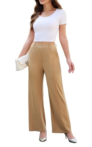 Agenlulu Women's Wide Leg Dress Pants High Waisted Strechy Straight Leg Pants Business Casual Pull On Office Work Slacks