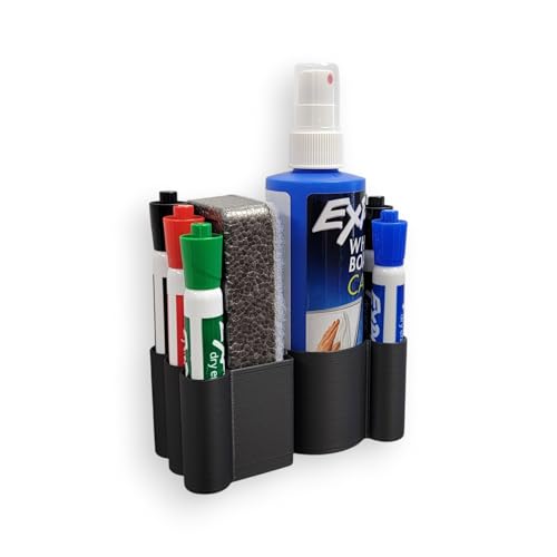 Dry Erase Board Marker Holder Accessory Organizer – Fits Expo Accessories - Holds 6 Markers, Eraser & Cleaning Spray – 3M Command Strip Mounted, Works on Any Whiteboard