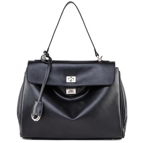 NGGU Bolso de mano de gamuza y cuero para mujer, bolso de hombro de cuero suave para damas, bolso de mano para viajes y trabajo, 02 negro, M