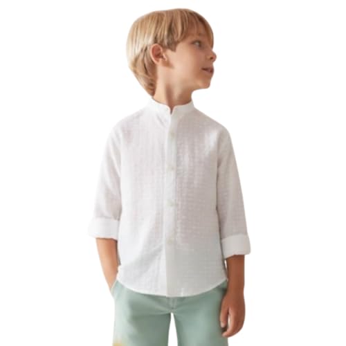 Image of A.T.U.N. (ALL THINGS UBER NICE) Boys 100% Cotton Band Collar Shirt | Soft Fabric with Button Front Style & Roll-Up Sleeves | Comfortable Casual Kids Shirt