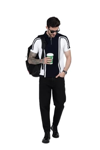 Image of Men's Modern Vertical Stripe Polo T-Shirt - Premium Cotton Casual Collared Tee