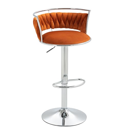 Butacos giratorios de 360°, set de 4 unidades, altura ajustable para barra, sillas modernas tapizadas en terciopelo con estructura metálica plateada, para isla de cocina o comedor (naranja) miniatura 4