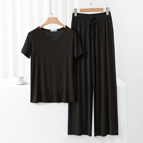 Conjunto de pantalones y tops para mujer de algodón casual de dos piezas suave 4