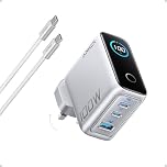 Anker 100W USB C Charger, 3-Port Fast Charger Plug, Ultra-Compact GaN Laptop Charger, Smart Display, Touch Control, for MacBook, iPad, iPhone 17/16/15 Series (Silver, USB-C Cable Included)