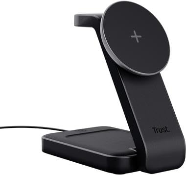 Trust Viro Cuffie, Auricolare, Smartphone, Orologio intelligente Nero USB Carica wireless (VIRO 3-IN-1 MAGNETIC CHARGE - STAND)