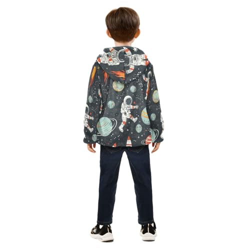 Boys Girls Fleece Jacket Spaceman Walking in Universe Kids Warm Hooded Outwear Coat4