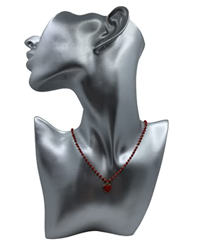 Collana stile rosario in acciaio realizzata a mano con cristalli rossi e ciondolo smaltato a forma di cuore