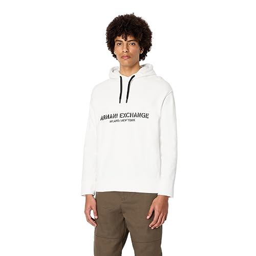 A｜X ARMANI EXCHANGE Men's Cotton French Terry Utility Logo Drop Shoulder Pullover Hoodie Sweatshirt