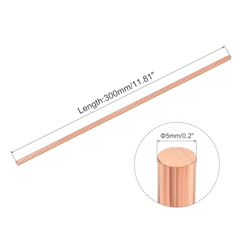 Meccanixity MEA230913EE000672 Pure Copper Round Rod 5Mm/0.2 Inch Diameter 300Mm/12 Inch Length Solid Copper Rod Lathe Bar Stock thumb #1