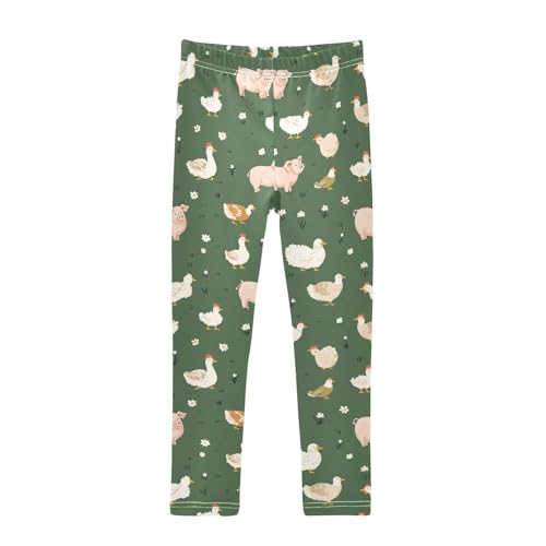 Cute Farm Animals Girls' Leggings Toddler Doodles Pig Cows Kids Yoga Pants Dance Active Tights 4T