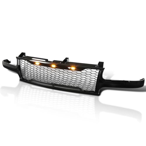 SPEC-D TUNING Glossy Black Mesh Grille w/LED Lamps Compatible with 1999-2002 Chevy Silverado 1500