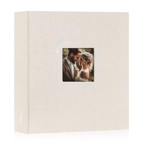 Lanpn Scrapbook Photo Album 8.5x11, Linen Window Design Cover Top Load 3 Ring Folder Binder Photobook Photo Book 8.5 x 11 inch with 30 Plastic Sleeves 60 Pages Beige