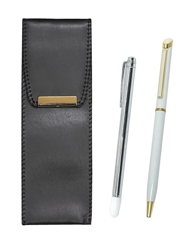 エコレザーペンケース 金属製指示棒とエポキシ回転ボールペンセット 白 BR-701S-WD002-W