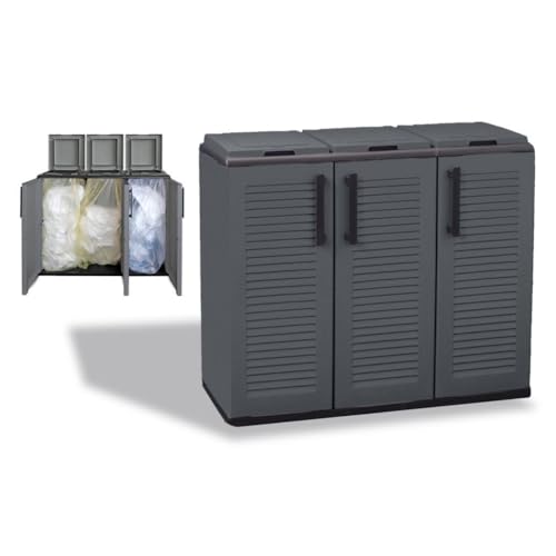 Mülltrennsystem 3Fach Mülltonnenbox 3 Fächer Müllsackständer mit Deckel 3er Garten Schrank Müllbox Trennsystem Müll Abfall & Recycling Sack