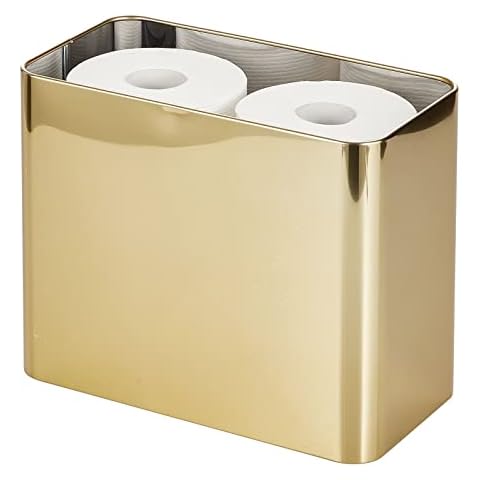 mDesign Tiefer Stahlbodenständer Toilettenpapier-Organizer, 4 Rollen Taschentuch-Aufbewahrungsbehälter für Badezimmer, in Schrank oder Ecke, Mirri Collection - weiches Messing Cover