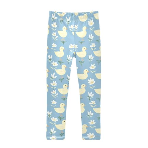 Duck Cartoon White Flower Girls Casual Leggings for Kids Printed Long Pant Bottoms Stretch and Soft