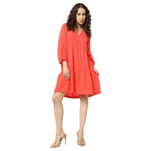 Image of Gap Women Regular Fit Tiered Mini Belted Gauze Casual Dress