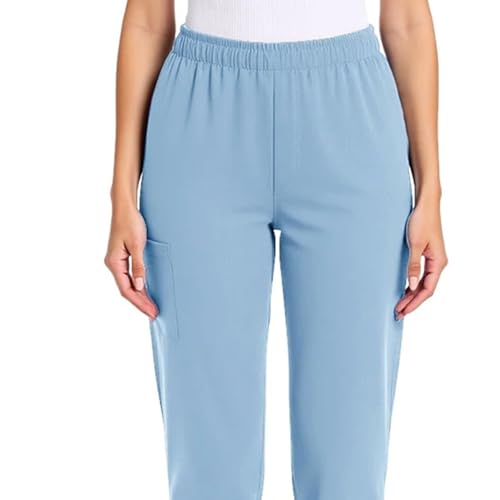 Image of Scrub Pants for Women Drawstring Waist with Straight Leg High Waisted Solid Color Soft Breathable Pants with Pockets