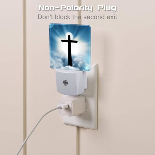 Image of Cross and Blue Sky Night Light for Kids, Sun Cloud Heaven Night Light Plug in with Dusk to Dawn Sensor, 0.5w Energy Saving Sleep Friendly Nightlight for Hallway Stairway Kitchen Bedroom