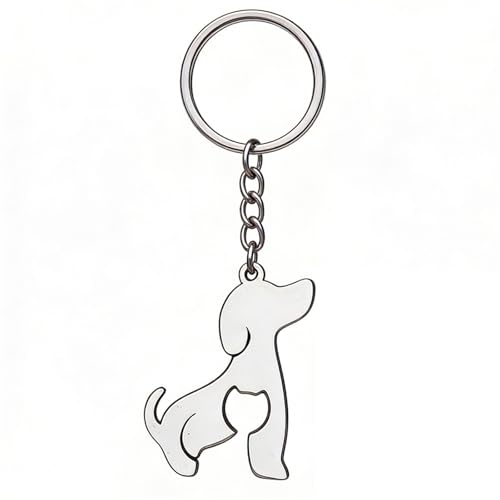 Porte-clés de voiture en acier inoxydable pendentif chien bijoux taille métal sac à dos