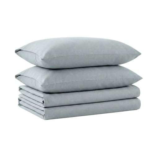 Image of Tribeca Living Triple Brushed Soft Cotton Flannel Sheets Set, Twin XL Size 170-GSM Weight Extra Deep Pocket Sheet in Solid Sky Blue Color