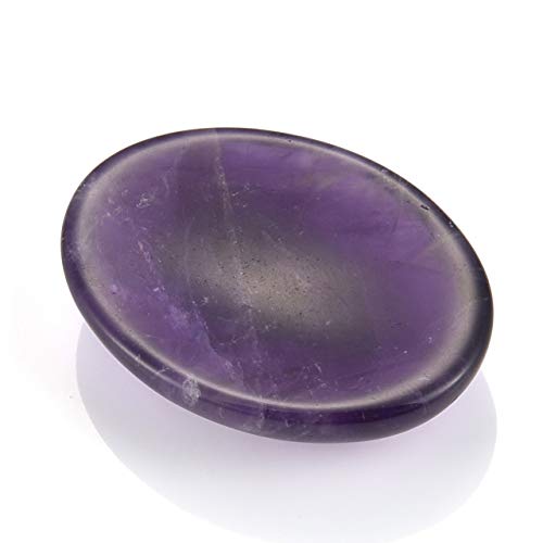 Sunligoo Healing Amethyst Crystal Thumb Worry Stone Oval Pocket Palm Gemstones for Anxiety Therapy Geometry Chakra Reiki Balancing