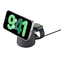 Belkin MagSafe Charger Compatible 2-in-1 Wireless Charging Dock 15W -MagSafe-Compatible Charger for Qi2, Apple iPhone 15, 14, 13, 12 Series, AirPods & Other Qi2 Enabled Devices, PSU Included –Charcoal