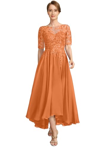 Tea Length Mother of The Bride Dresses for Wedding Sequin Lace Formal Dresss with Sleeves