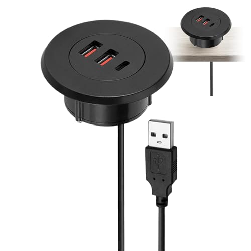 Cargador de Escritorio - ABS+PC, Cargador con Ojal, Ahorro de Espacio | Pasacables para Escritorio sin Esfuerzo, Toma DEE Ojal para Muebles Oficina, escritorios domésticos, solución eléctrica paraá