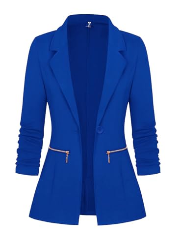 Genhoo Blazer for Women Business Casual Long Sleeve Blazer Jacket Open Front Button Knit Outfits Royal Blue M