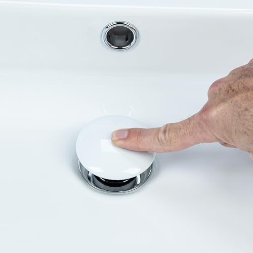Cornat Ablaufventil für Waschtische - 1 1/4 Zoll AG - Ø 66 mm - Mit Push-Open-Funktion - Weiß/Pop-Up-Ventil/Waschbeckenablauf / T317425