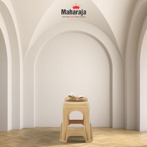 Image of MAHARAJA Strong & Durable Stool | Modern Beige Polypropylene Stackable Stool | Set of 1, Pre-Assembled (Beige, Pack of 2)