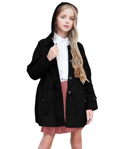 BINPAW Girls Hooded Trench Coat Lightweight Casual Outerwear2