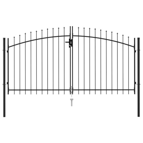 Refined Cancela de Valla Doble Puerta de Jardín Entada Vallado Exterior con Puntas de Acero Negro (3 x 1.5 m)