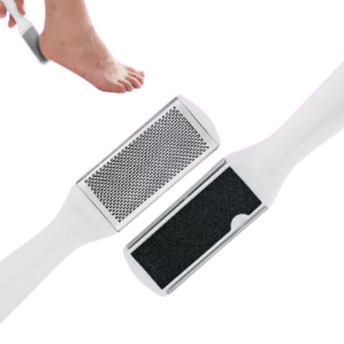 Lima de pie de doble cara, removedor de callos para pieles duras, mango ergonómico y compartimento de residuos integrado, escofina de callos, kit de herramientas profesionales de pedicura (blanco)