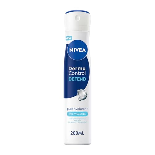 NIVEA - Atomiseur Féminin Derma Control Defend - Déodorant Femme 72H Anti-Transpirant Aisselles - Anti-Démangeaisons & Anti-Irritations - Acide Hyaluronique - 0% Alcool - Peaux Sensibles - 200 ml