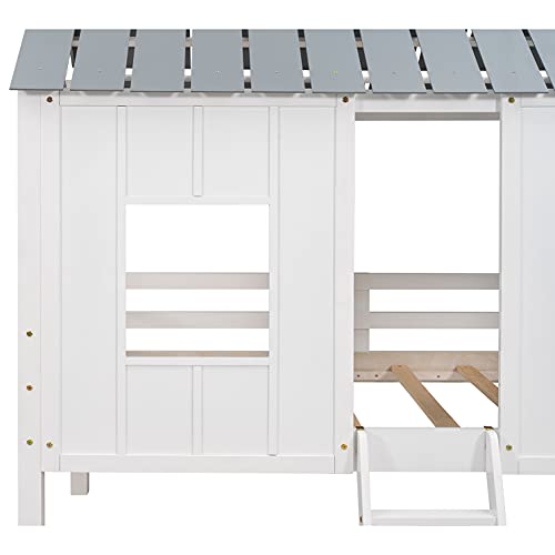Softsea Twin Low House Loft Bed For Juniors, Low Loft Bed Twin Bed Frame With Two Front Windows And Roof For Kids Toddlers Teen, No Box Spring Needed #TOP6