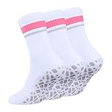 YUEDGE 3 Paar Pilates Socken Damen 39-42, Stoppersocken AntiRutschSocken für Yoga Barre Ballett Tanz Schwanger Baumwolle Sportsocken mit Griffen