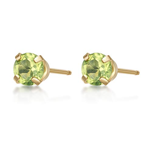 0.52 Carat Green Peridot Round Stud Earrings In 14K Yellow Gold 4 Mm Birthstone Post With Friction Back By Lavari Jewelers #TOP3