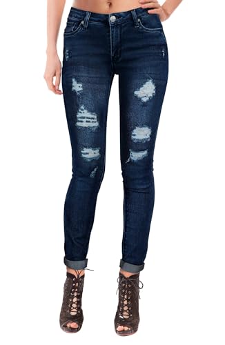 Hybrid & Company Women's Butt Lift Super Comfy Stretch Ripped Skinny Jeans P37350SKX Dark WASH 14