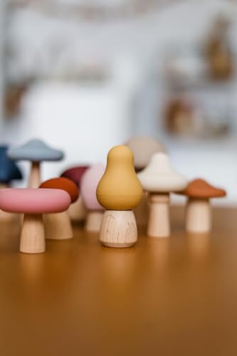 Image of Mushroom Toy Set - Interchangeable Wood & Silicone Montessori Toy for Toddlers - Promotes Imagination, Fine Motor Skills & Developmental Growth in Children