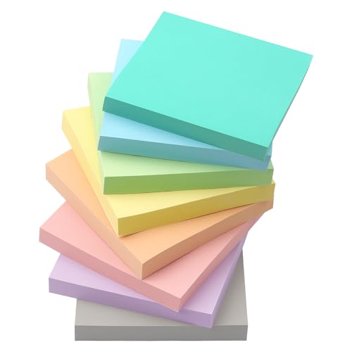 Image of 8 Pads Sticky Notes 3x3 Self-Stick Notes 8 Pastel Multi Colors with Gray Sticky Notes, 90 Sheet/Pad