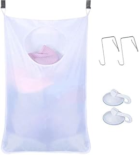 Uniuooi Door-Hanging Laundry Hamper Bag White, Foldable & Space Saving Corner Laundry Organiser with 2PCS Stainless Steel Door Hooks 2PCS Suction Hooks